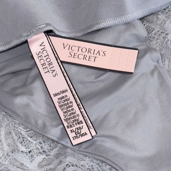 NWT (XL) Victoria’s Secret Luxe Bikini Panty - Light Blue with Sheer Lace Back - Picture 8 of 11